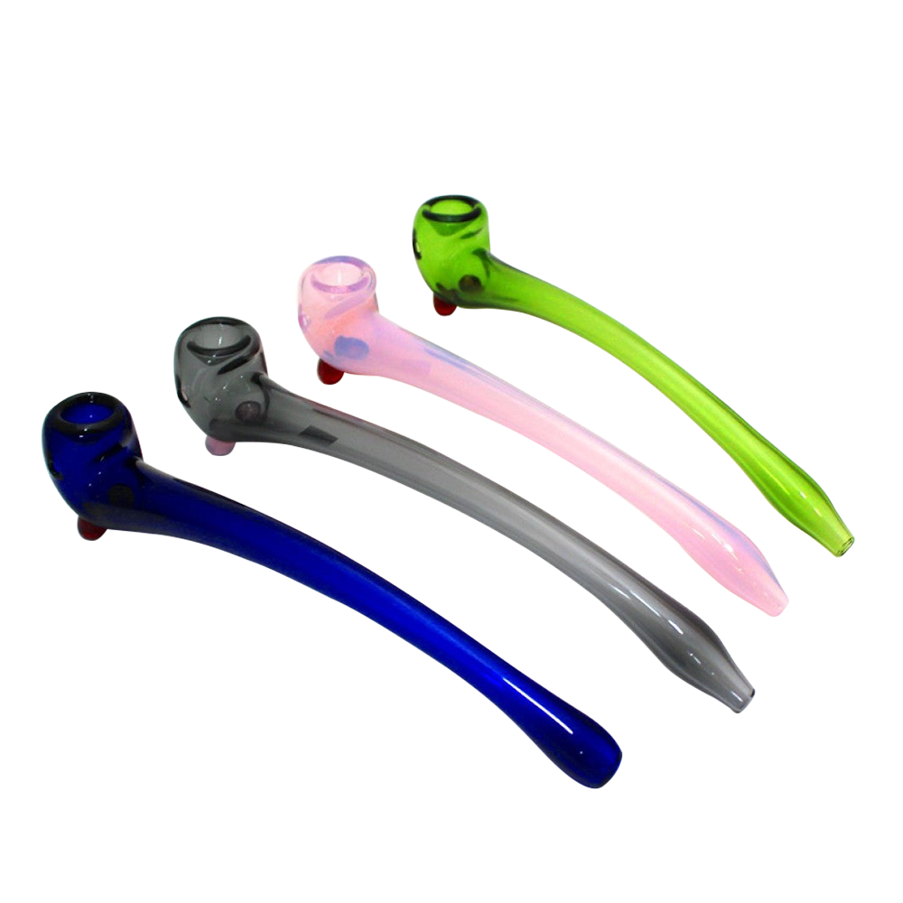 10-inch solid color skinny Sherlock glass pipe featuring a classic curved design, slim profile, durable glass construction, smooth polished finish, and stylish appearance.