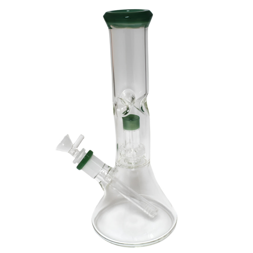 11 Inch Dome Percolator Glass Water Pipe Featuring a Classic Beaker Base, Unique Dome-Style Percolator, and Modern Glass Design for Retail Displays and Wholesale Product Collections.