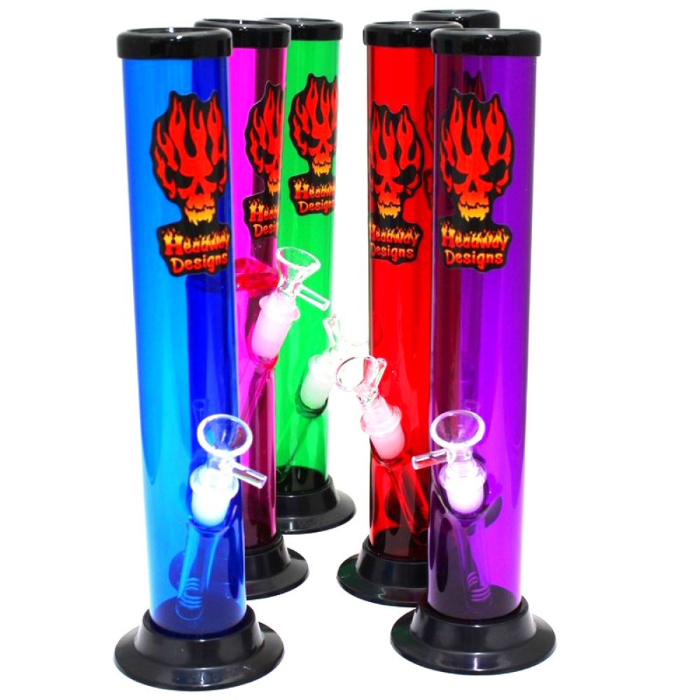 12-inch Headway Designs Acrylic Straight Water Pipe with glass downstem and 14mm male bowl, featuring a durable acrylic body and glass-on-glass design.