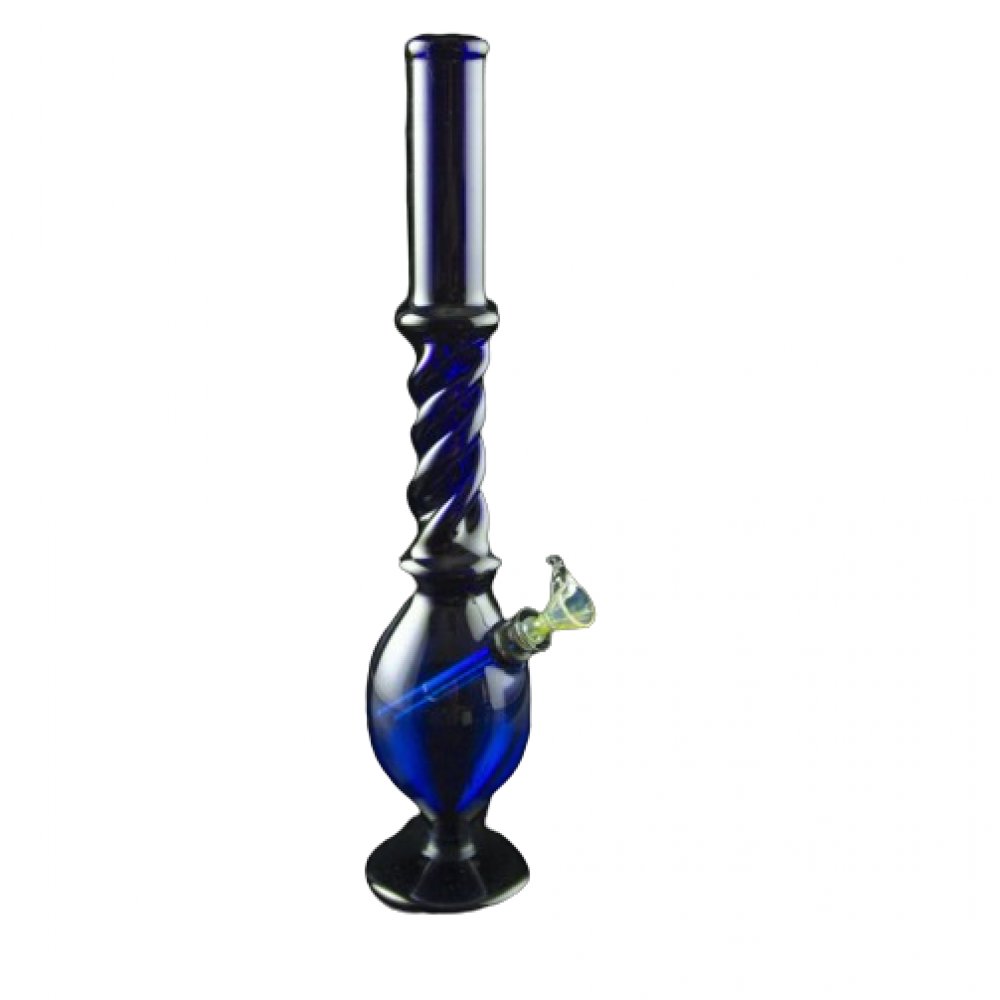 13-inch Twisted Neck Glass Water Pipe with Pedestal Base featuring a distinctive twisted neck design, stable base, durable glass construction, and built-in water chamber.