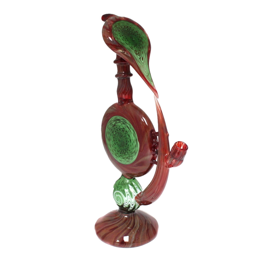 15-inch large glass bubbler with unique green and purple design