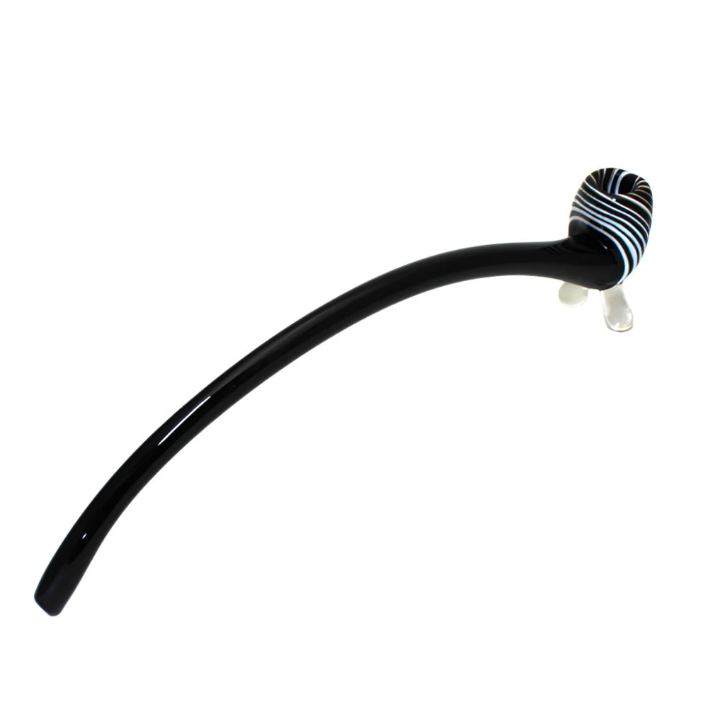 15-inch stylish stand head Sherlock glass pipe featuring a long curved stem, stable base, durable glass construction, smooth polished finish, and distinctive artistic design.
