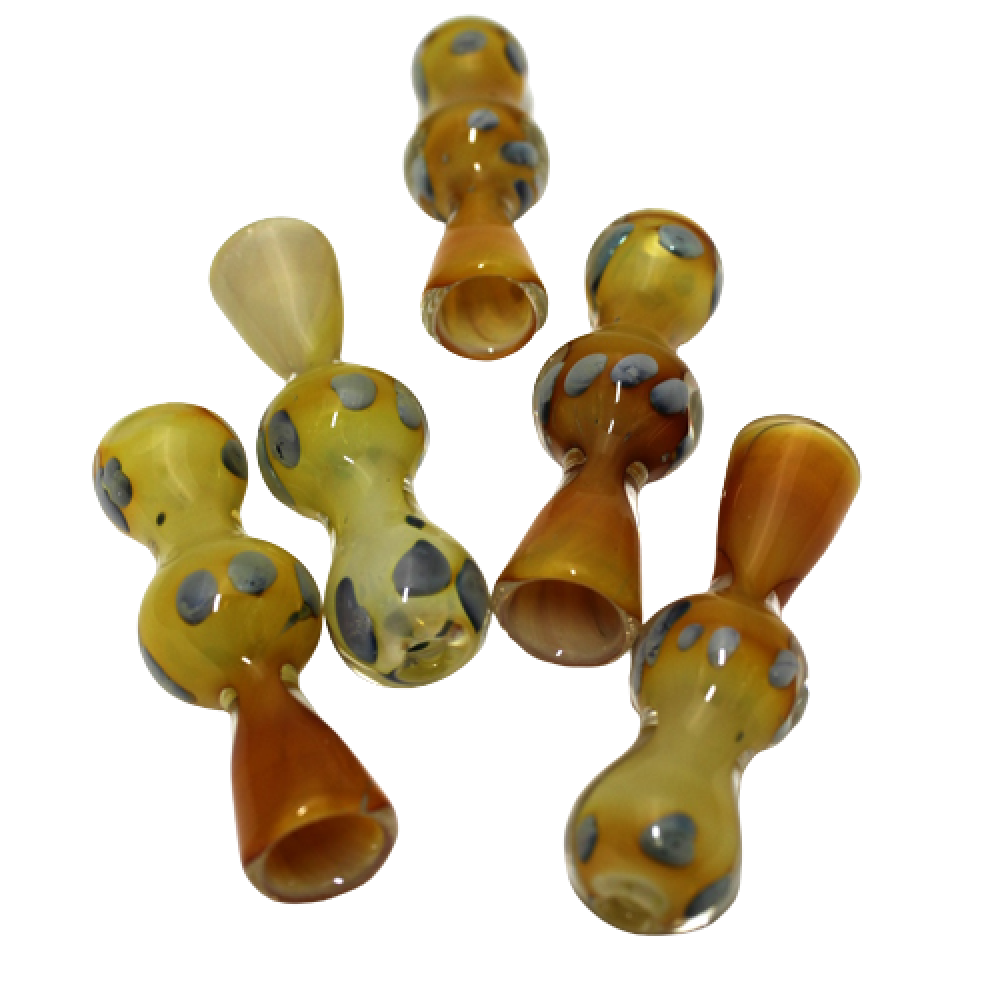 3-inch dotted color heavy-duty chillum featuring thick glass construction, colorful dotted detailing, vibrant colors, compact size, and polished finish.