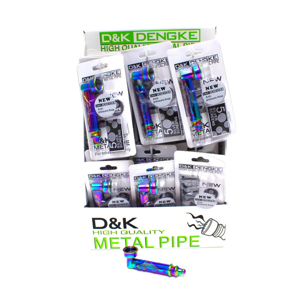 3-inch rainbow color fancy metal pipe with screen featuring vibrant colors, decorative detailing, durable metal construction, and compact design.