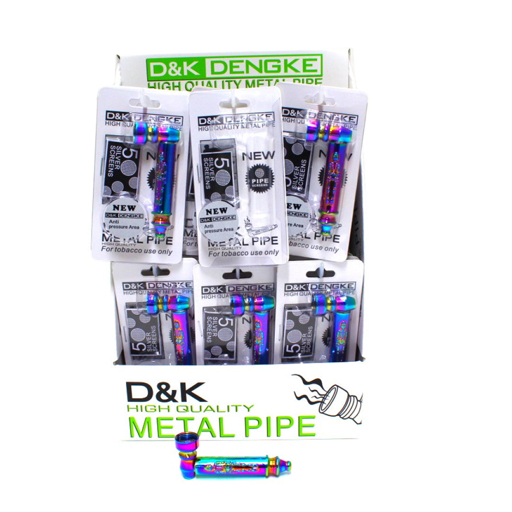 3-inch rainbow color skeleton design metal pipe with screen featuring vibrant colors, decorative skeleton artwork, durable metal construction, and compact size.