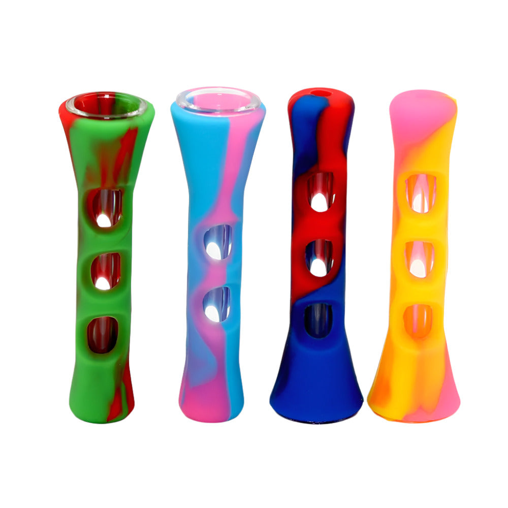 3-inch multi-color silicone chillum with glass tube insert