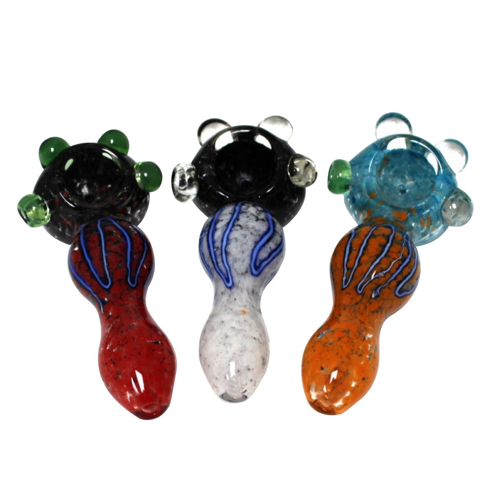 4.5-inch multicolor cube design heavy-duty glass hand pipe featuring vibrant colors, geometric cube detailing, sturdy glass construction, smooth polished finish, and unique artistic styling.