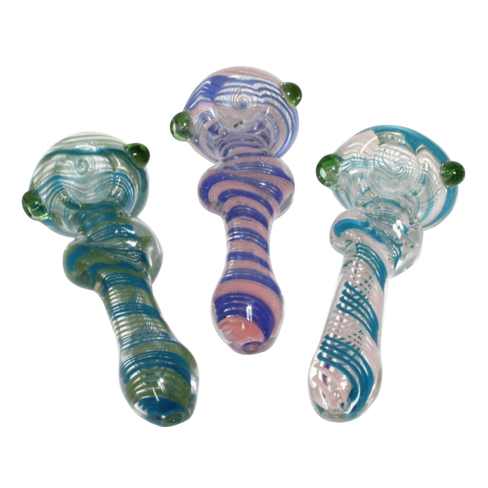 4.5-inch twist design swirl color heavy-duty glass hand pipe featuring vibrant swirl colors, unique twisted design, sturdy glass construction, smooth polished finish, and artistic detailing.