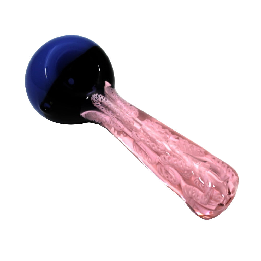 4.5-inch USA pink double tube color head glass hand pipe featuring vibrant pink accents, double-tube head design, heavy-duty glass construction, smooth polished finish, and distinctive styling.