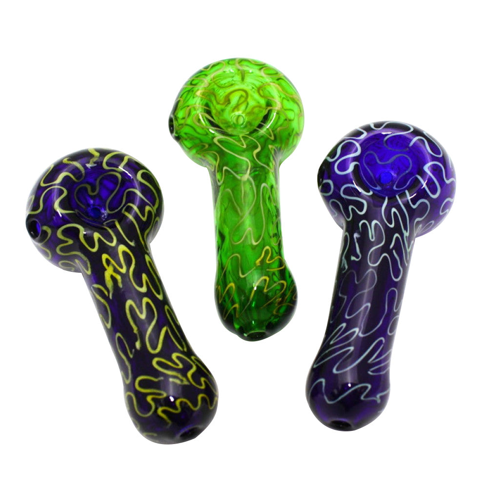 4-inch art design color glass hand pipe featuring vibrant colors, artistic detailing, durable glass construction, smooth polished finish, unique patterns, and distinctive styling.