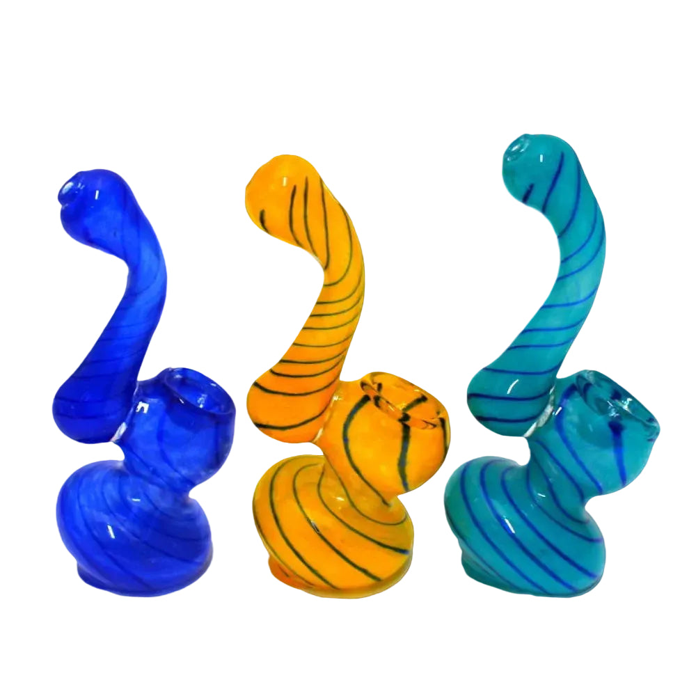 4-inch assorted swirl color mini glass bubbler featuring vibrant patterns, compact design, and a built-in water chamber.
