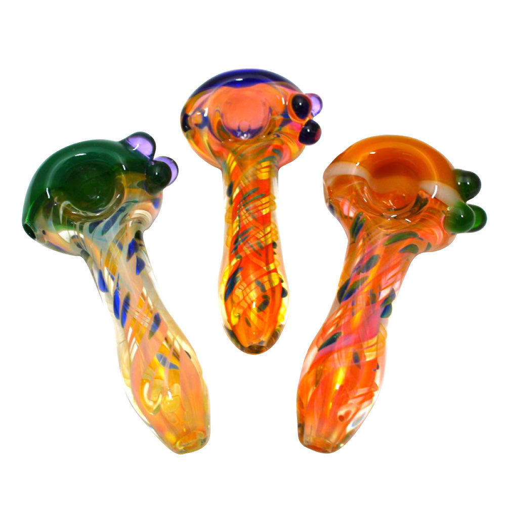 4-inch gold fumed heavy-duty multi-tube color glass pipe featuring gold-fumed detailing, vibrant multicolor accents, sturdy glass construction, smooth polished finish, and unique design.