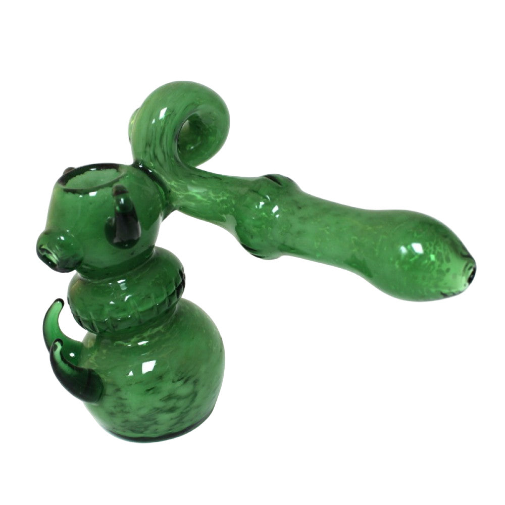 4-inch green thorn side arm bubbler with a unique design, compact shape, and vibrant green glass finish.
