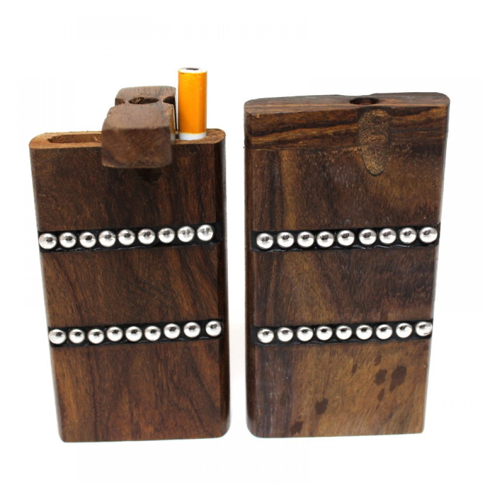 4-inch handmade wooden dugout with ball design and metal bat featuring natural wood grain, handcrafted detailing, compact size, and distinctive design.