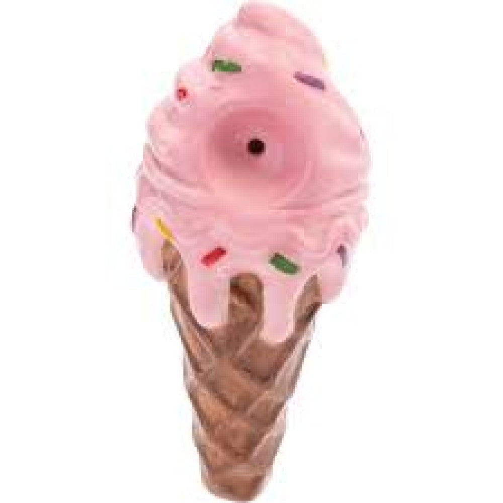 4-inch ice cream design ceramic hand pipe featuring colorful artwork, compact mini size, smooth ceramic construction, and unique decorative styling.