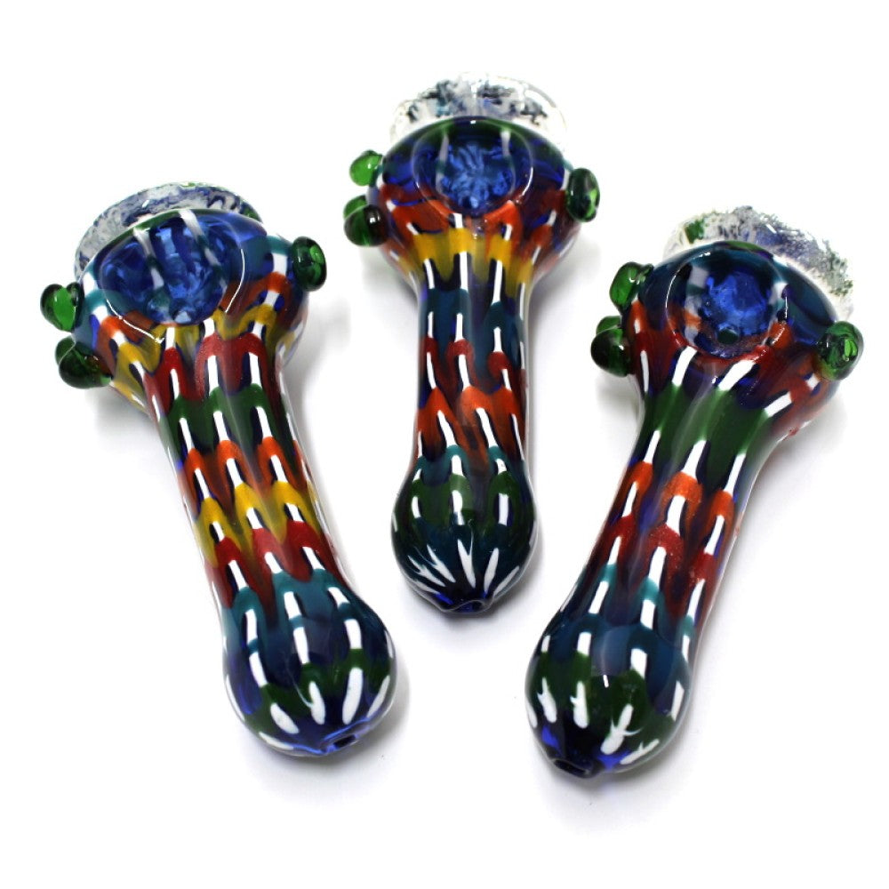 4-inch stand-up multi-color bubble art heavy-duty glass pipe featuring vibrant bubble patterns, colorful detailing, sturdy glass construction, smooth finish, and stable design.