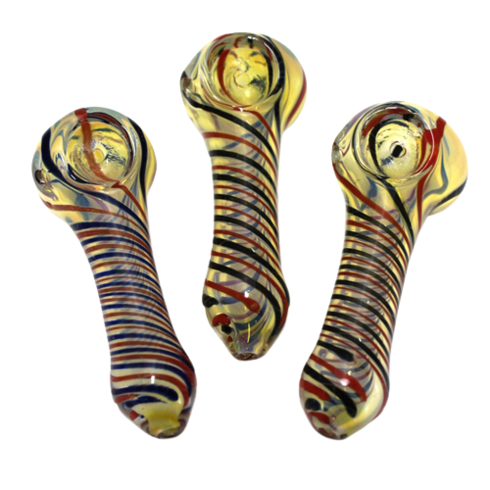 4-inch swirl color heavy-duty glass hand pipe featuring vibrant swirl patterns, colorful detailing, sturdy glass construction, smooth polished finish, and unique artistic design.