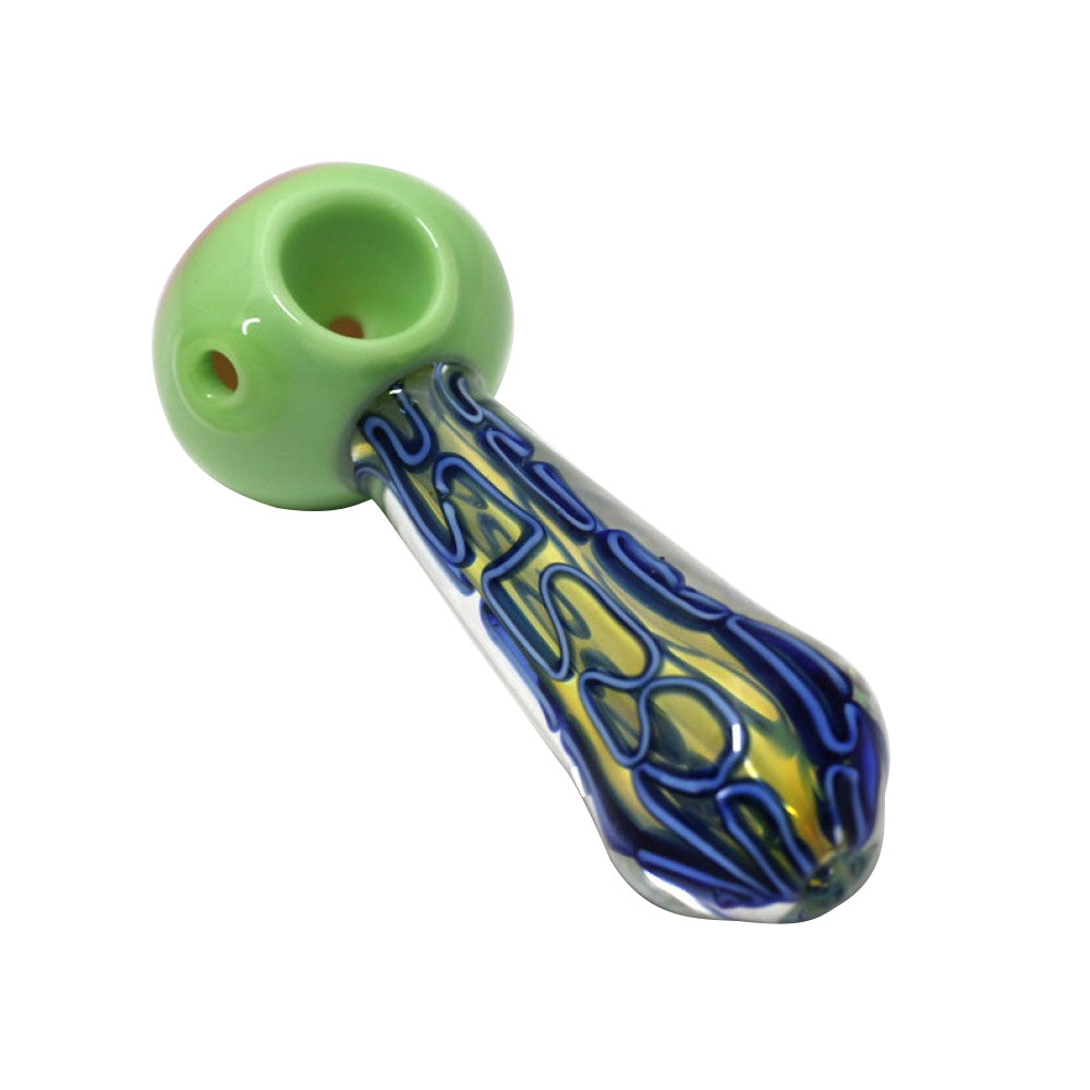 4-inch USA double tube colorful glass hand pipe featuring vibrant color accents, unique double tube head design, heavy-duty glass construction, smooth finish, and artistic styling.