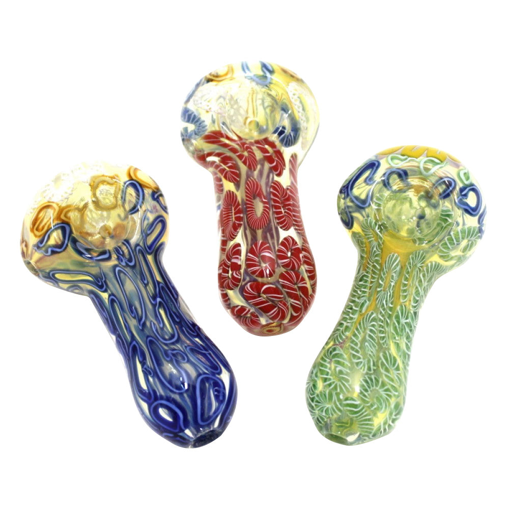 4-inch multi swirl color heavy-duty glass hand pipe featuring vibrant swirl patterns, colorful detailing, sturdy glass construction, smooth finish, and artistic styling.
