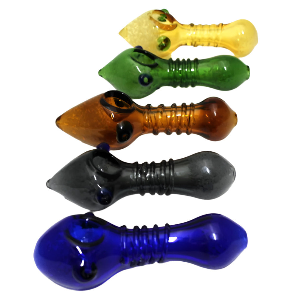 4.5'' Cone Shape Ribbed Design Colorful Heavy Duty Glass Hand Pipe