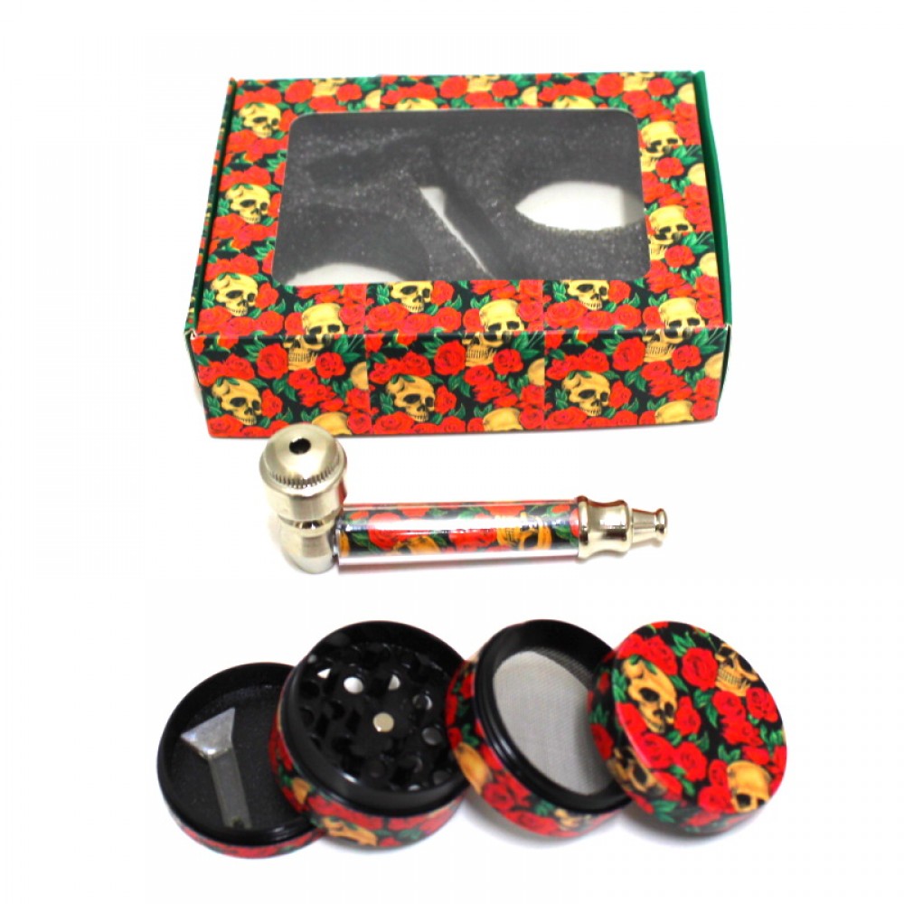 4 Part Decal Grinder And 3'' Decal Metal Hand Pipe With Lid