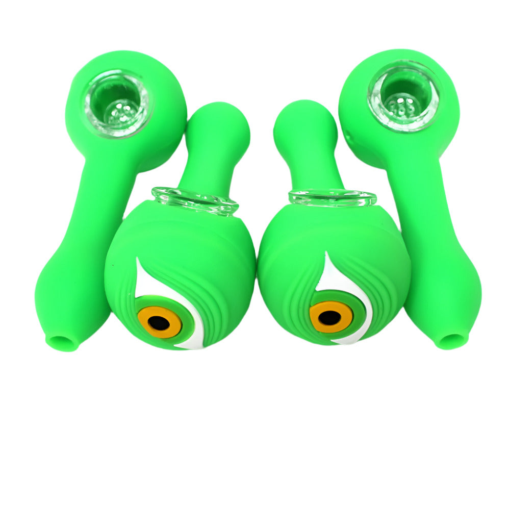 4'' Silicone Green Color Hand Pipe With Glass Bowl