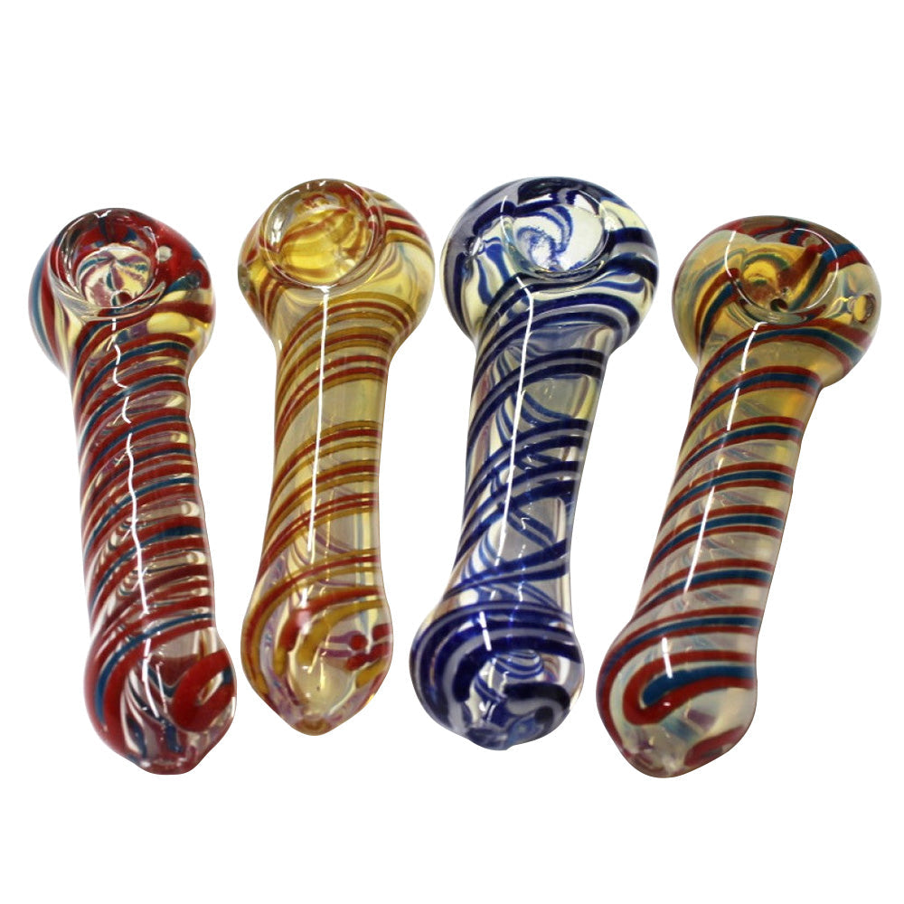 Swirl design heavy glass hand pipe, 4-inch compact size
