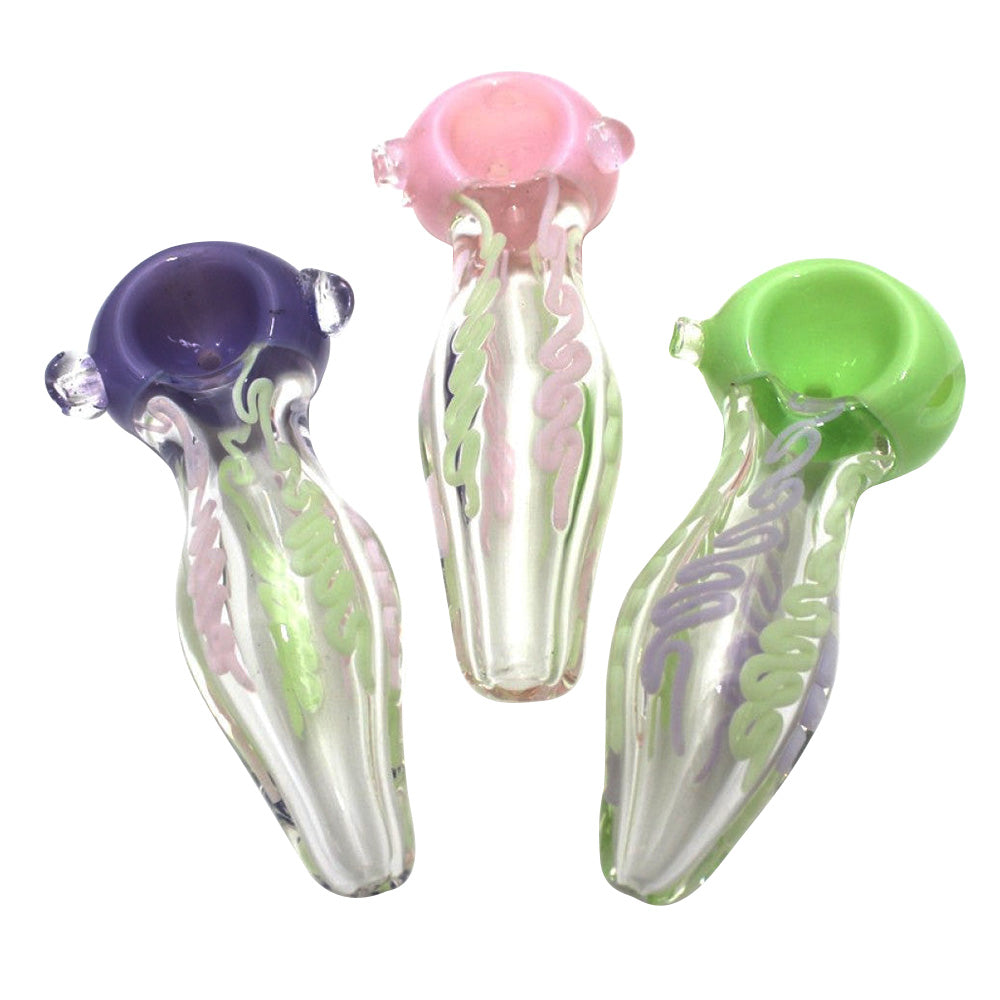 4-inch heavy duty glass hand pipe with US color head and swirl design