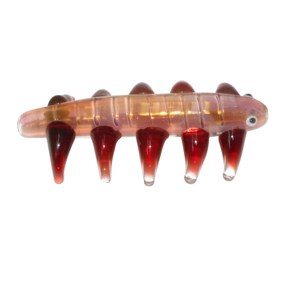 5.5-inch gold fumed spiked insect glass pipe featuring a distinctive insect-inspired design, decorative spiked details, gold-fumed accents, durable glass construction, and smooth polished finish.