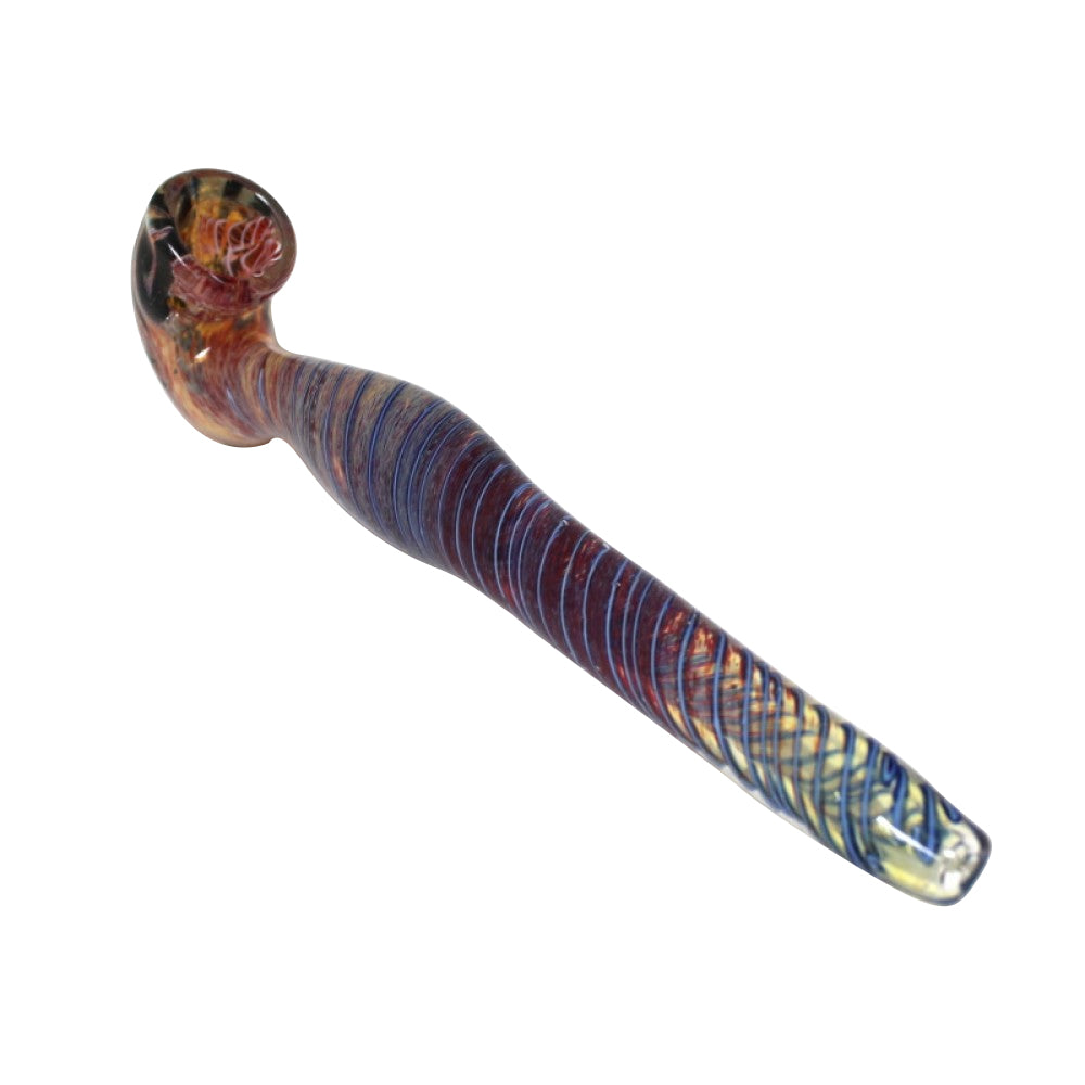 5.5-inch multicolor swirl Sherlock pipe featuring vibrant glass colors, a classic curved shape, artistic swirl detailing, durable construction, and a smooth polished finish.
