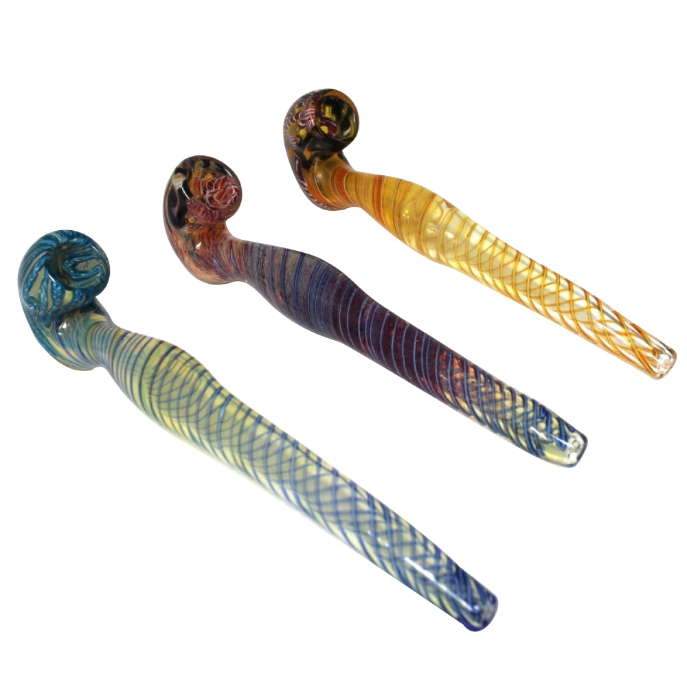 5.5-inch swirl color Sherlock glass pipe featuring a vibrant multicolor pattern, classic curved design, durable glass construction, smooth polished finish, and artistic styling.