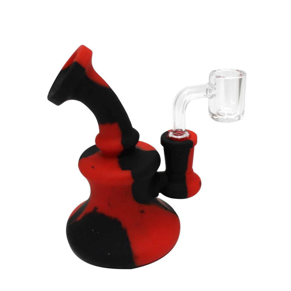 5-inch Double Color Silicone Dab Rig Water Pipe with 14mm Male Banger featuring a vibrant two-tone design, durable silicone construction, compact size, and water filtration chamber.