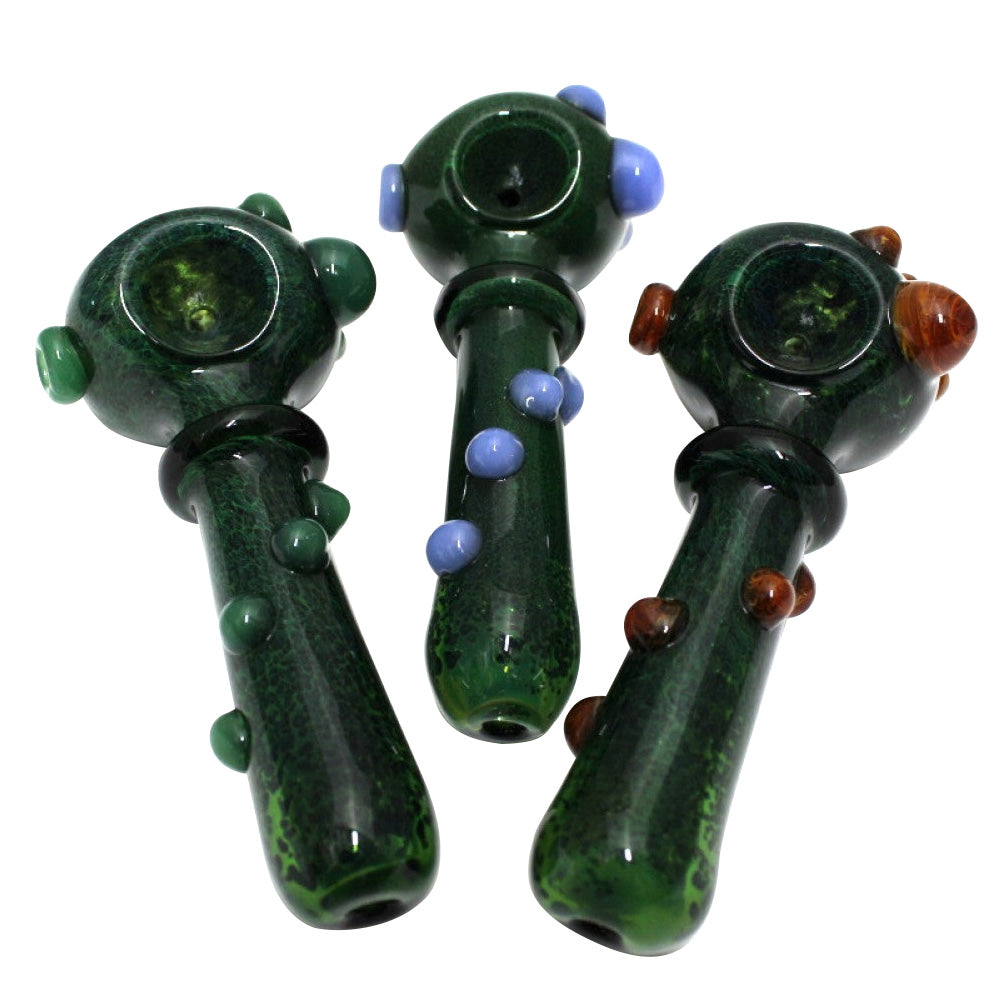 5-inch green color cubed design heavy-duty glass hand pipe featuring a vibrant green color, unique cubed design, sturdy glass construction, smooth polished finish, and modern artistic styling.