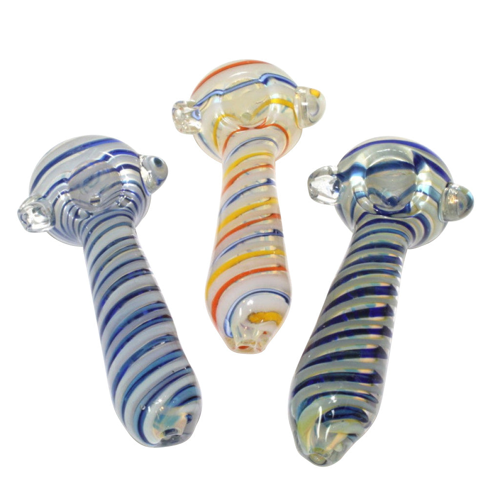 5-inch inner swirl color extra heavy-duty glass hand pipe featuring vibrant inner swirl colors, thick glass construction, smooth polished finish, artistic detailing, and distinctive styling.