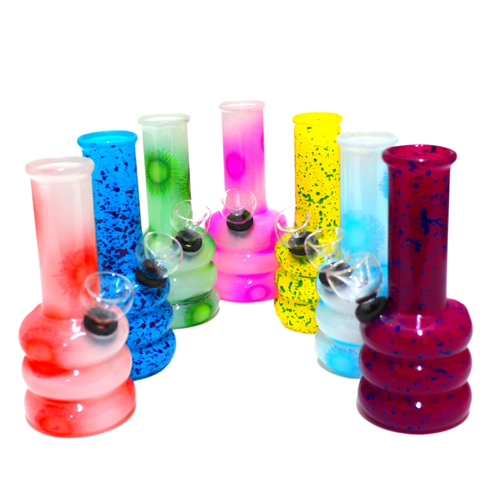 5-inch Multi-Color Beaker Base Water Pipe featuring a colorful design, durable glass construction, stable beaker base, compact size, and built-in water chamber.