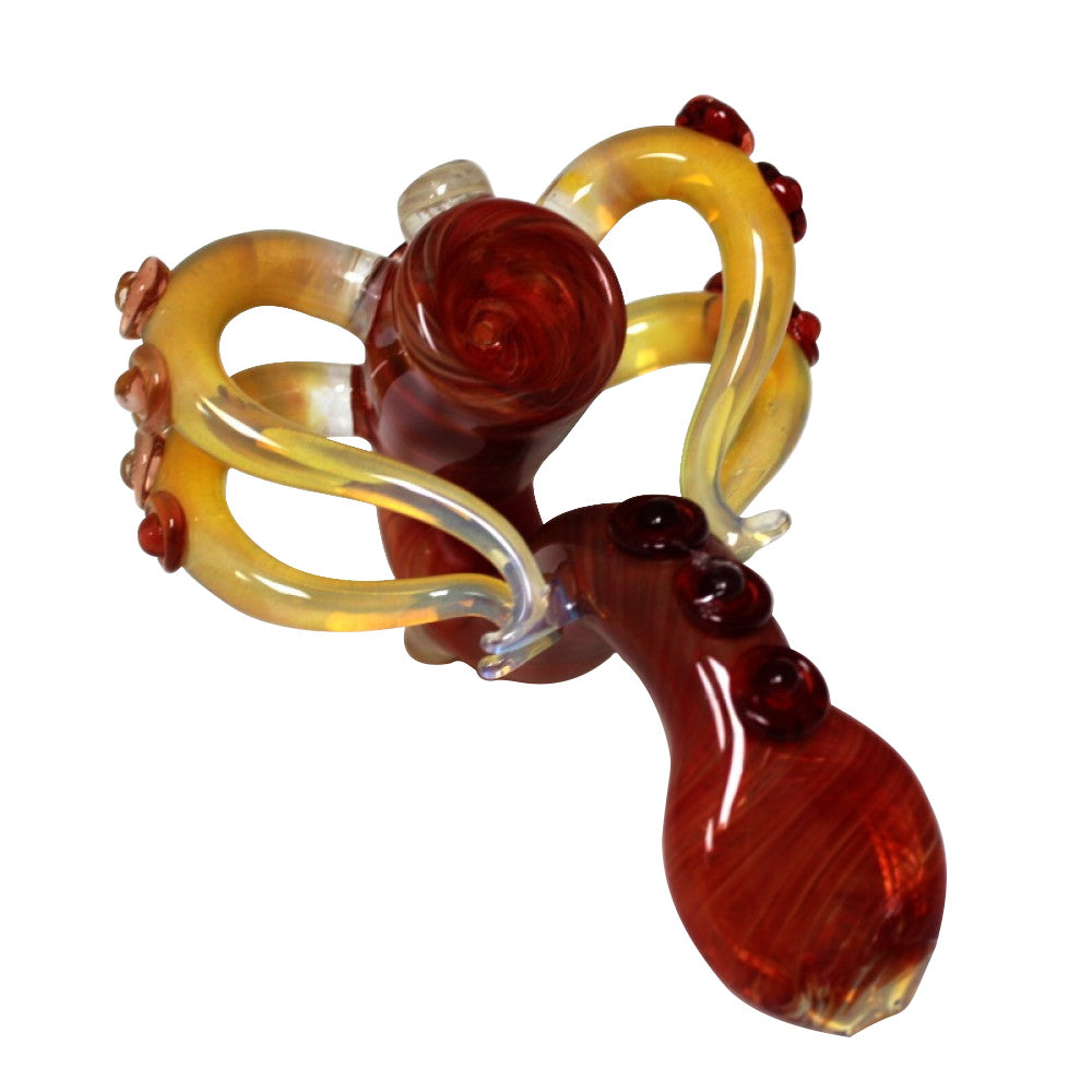 5-inch purple spiked design glass Sherlock pipe featuring a vibrant purple finish, curved Sherlock-style shape, decorative spiked detailing, durable glass construction, and artistic styling.