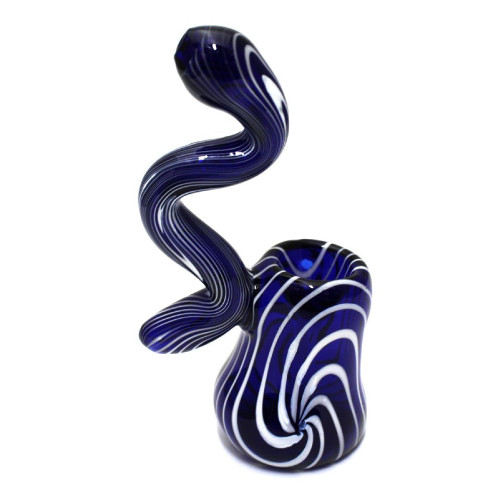 5-inch swirl color snake-style Sherlock glass bubbler with a curved shape and vibrant artistic design.