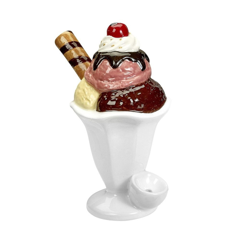 6.75-inch Ceramic Ice Cream Water Pipe featuring a fun ice cream-inspired design, durable ceramic construction, stable base, smooth glazed finish, and compact size.