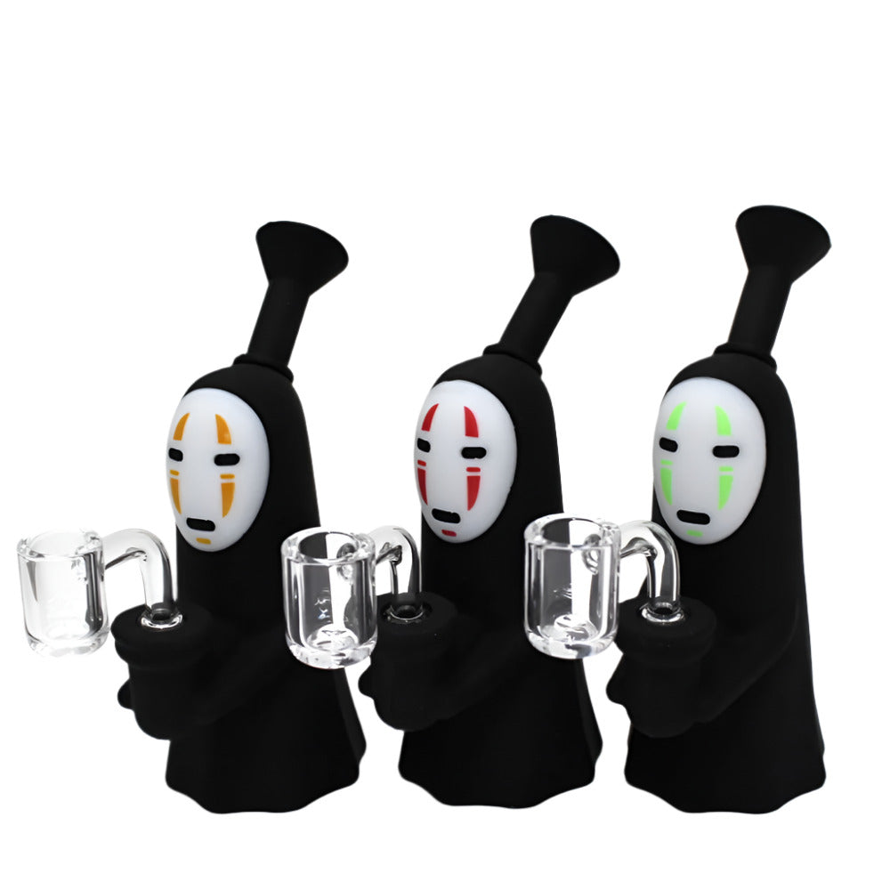 6-inch Black and White Silicone Dab Rig Water Pipe featuring a durable silicone body, 14mm male banger, two-tone design, compact size, and water chamber.