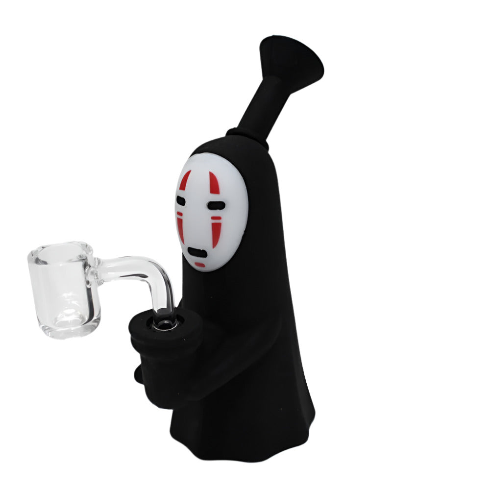 6-inch Black and White Silicone Water Pipe with 14mm Male Banger featuring a two-tone design, durable silicone construction, compact size, and built-in water chamber.