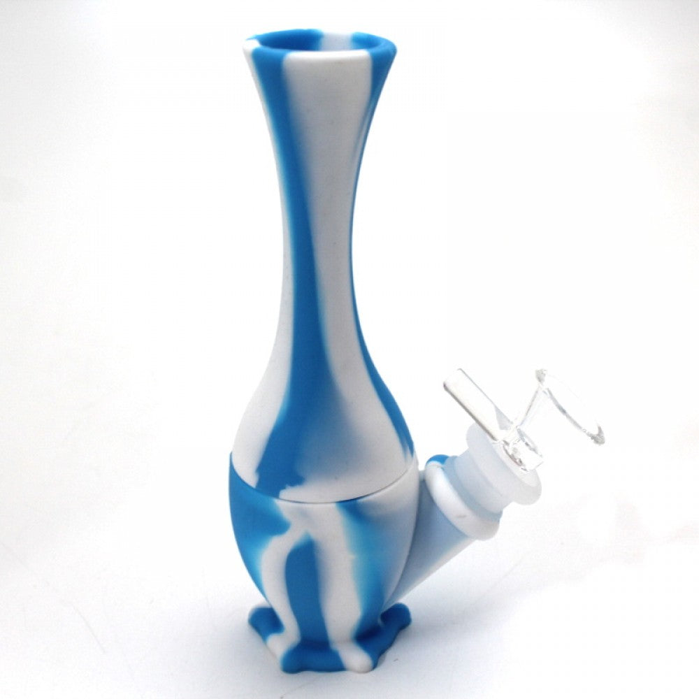 6-inch Multicolor 2-Part Silicone Water Pipe with 14mm Male Bowl featuring a vibrant color design, durable silicone body, compact construction, and water filtration chamber.