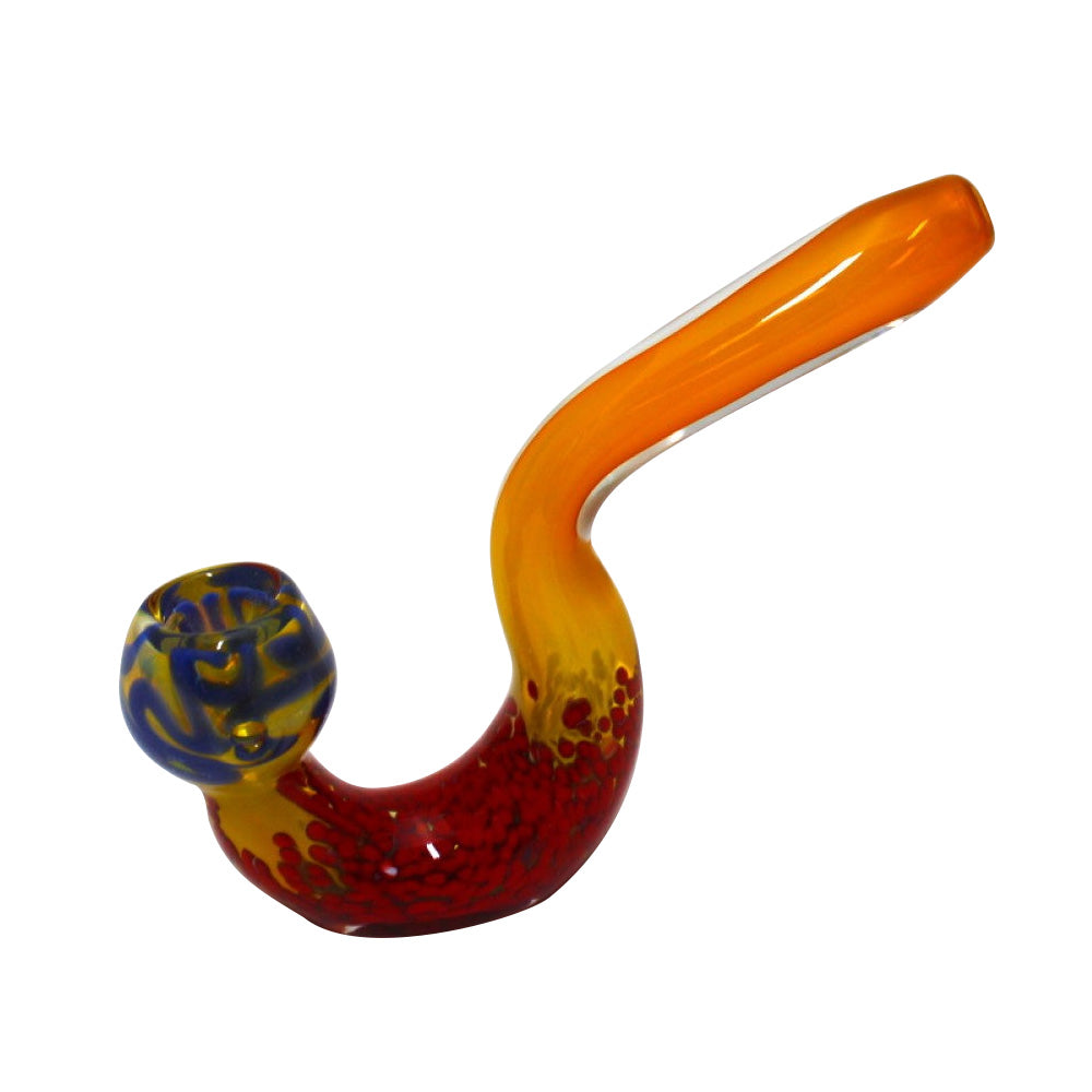 6-inch multicolor upright Sherlock glass pipe featuring a curved design, colorful glass finish, durable construction, smooth polished surface, and artistic styling.