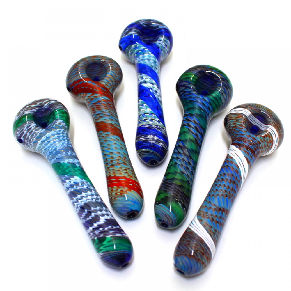 6-inch printed design color heavy-duty glass hand pipe featuring vibrant printed patterns, colorful detailing, sturdy glass construction, smooth polished finish, and unique artistic styling.