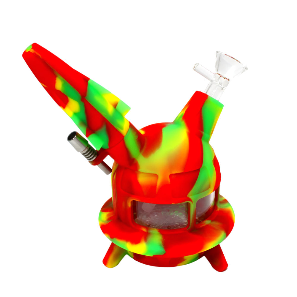6-inch Rocket Design Silicone Dab Rig Water Pipe with LED lighting and 14mm Male Glass Bowl, featuring a durable silicone body and compact design.