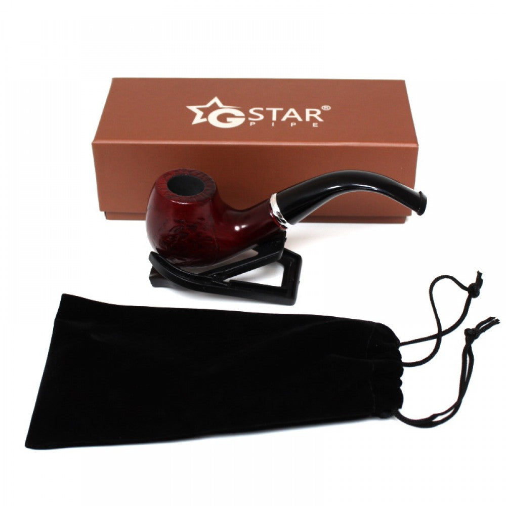 6-inch Sherlock style wood pipe featuring a classic curved design, natural wood grain, unique color variations, and traditional styling.