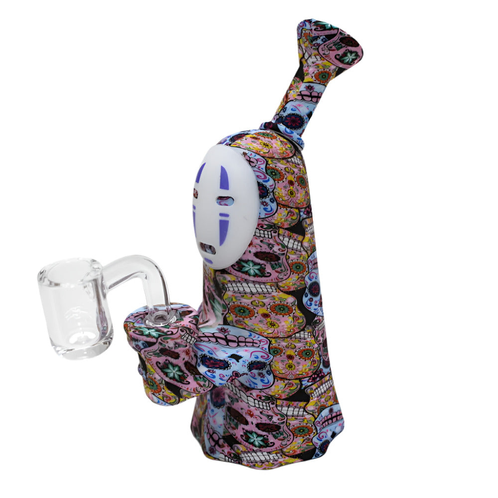 6-inch Two-Tone Silicone Dab Rig Water Pipe featuring a black and white design, durable silicone construction, 14mm male banger, and compact water chamber.