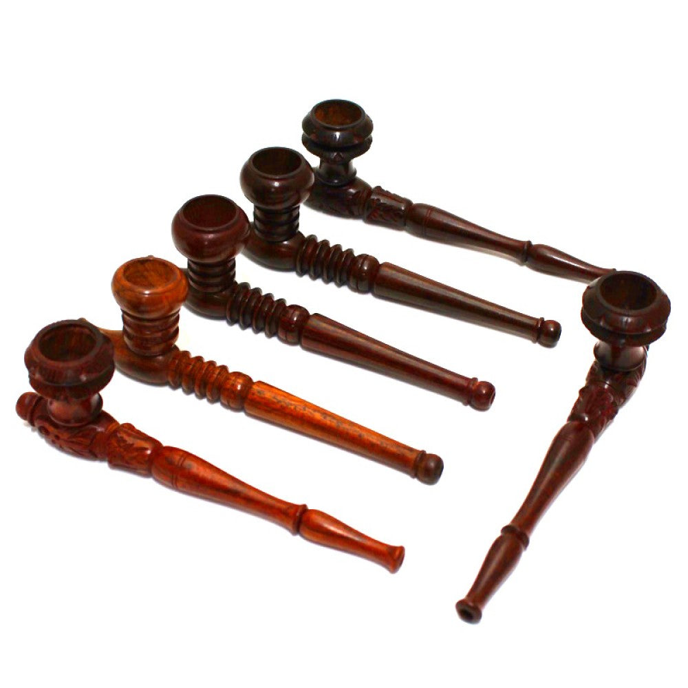 6-inch wooden 2-part tobacco hand pipe featuring natural wood grain, classic design, two-part construction, and a traditional appearance.