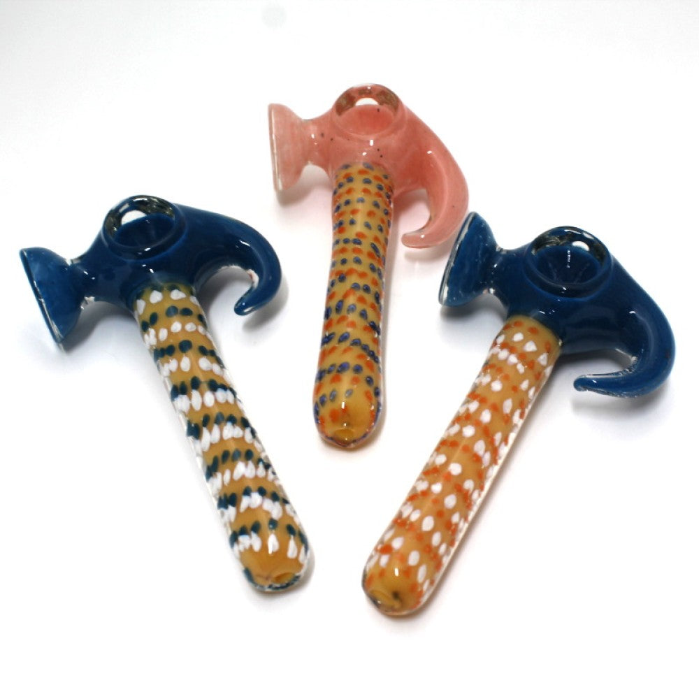6'' USA Color Multi Dotted Tube Color Hammer Shape Glass Heavy Duty Hammer