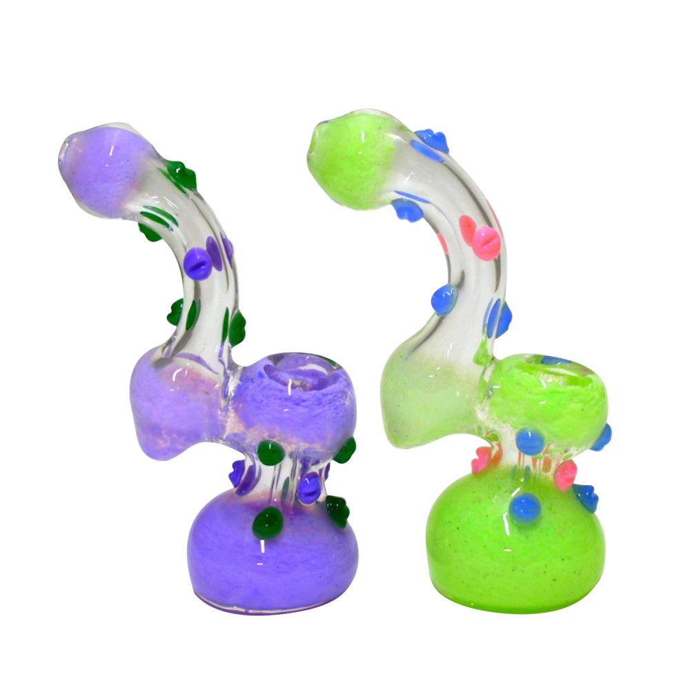 7-inch color clear dotted design glass bubbler featuring vibrant accents, detailed glasswork, large size, and durable construction.