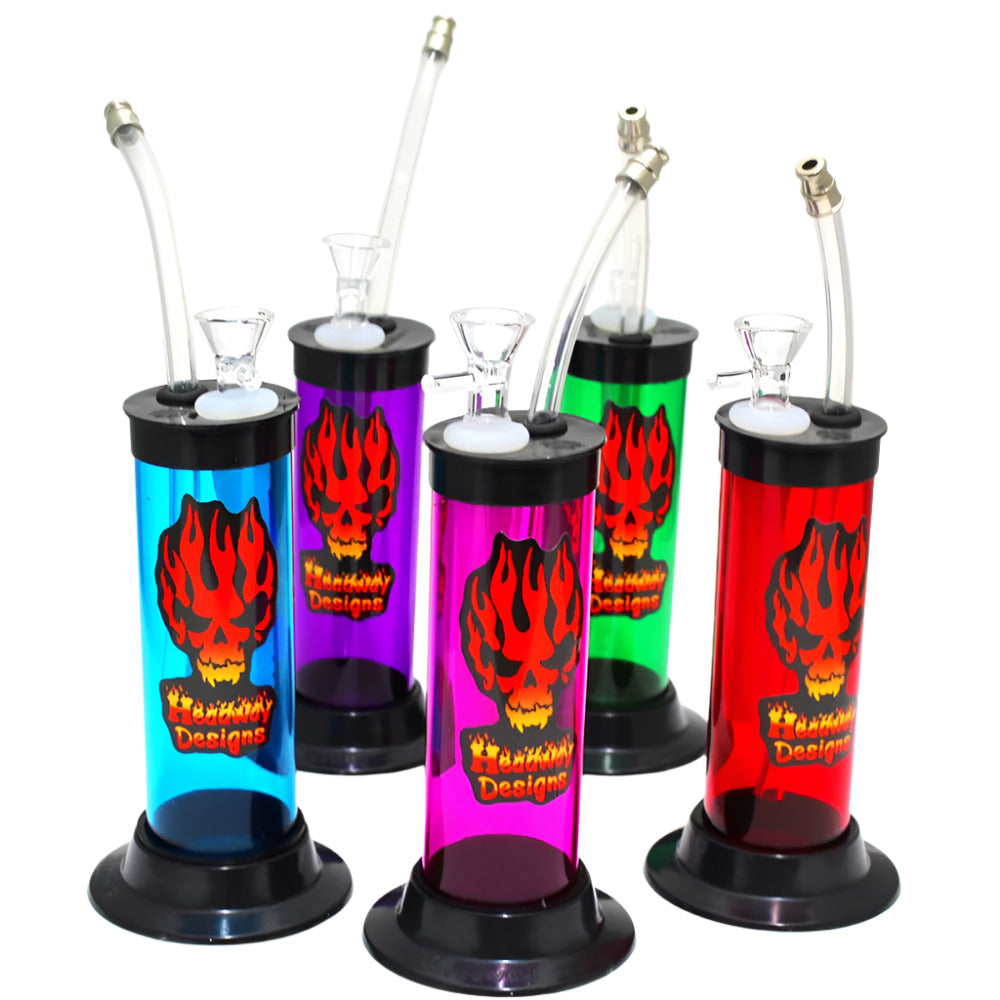 7-inch Headway Designs Acrylic Mini Water Pipe featuring durable acrylic construction, silicone downstem, compact lightweight design, sturdy base, and smooth finish.